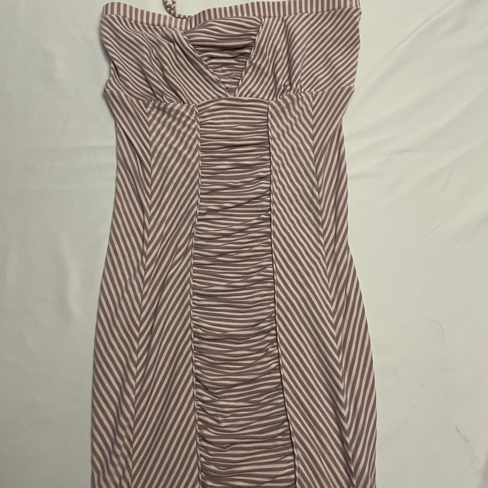 Free People Ruched Body Con  Sailor Stripe Beige/Pink strapless tube dress